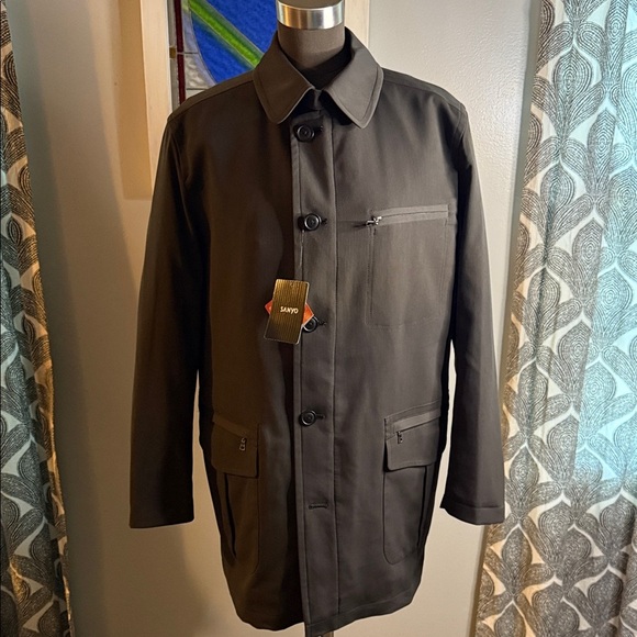 Sanyo NWT Water Repellent Men’s Trench Coat Removable Quilted Lining SZ Small - Picture 2 of 14